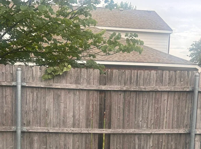 Aging grey fence before replacement